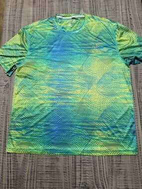 Reel Legends Wave-Pattern Performance Tee - Blue & Green